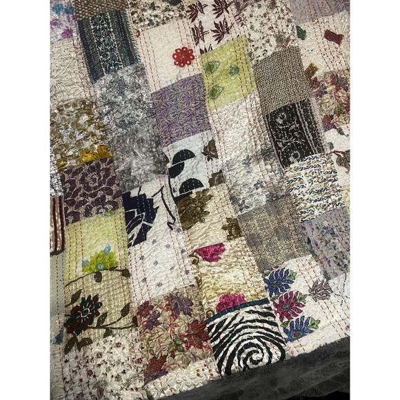 Handmade Kantha Quilt Vintage Boho Throw Blanket Bedspread 96x84 in Hippie Decor - Picture 2 of 8